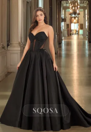 Beaded Sweetheart Off-Shoulder Cutout Formal Gowns Sleeveless Pleated Floor-Length A-Line Prom Dress