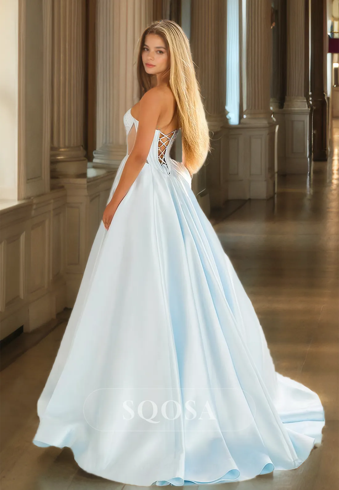 Beaded Sweetheart Off-Shoulder Cutout Formal Gowns Sleeveless Pleated Floor-Length A-Line Prom Dress