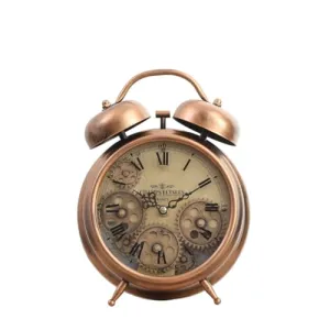EAZYWAGON Real Moving Gears Clock Table Alarm (Y629A-10) Modern Metal Table Clocks for Living Room Decor, Industrial Steampunk Unique Vintage Rustic Decorative Clock for Home Farmhouse Office