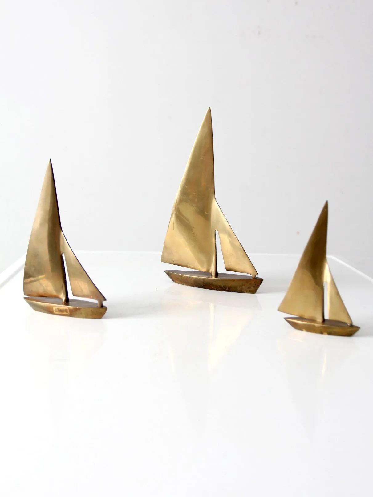 mid century brass sailboats set of 3