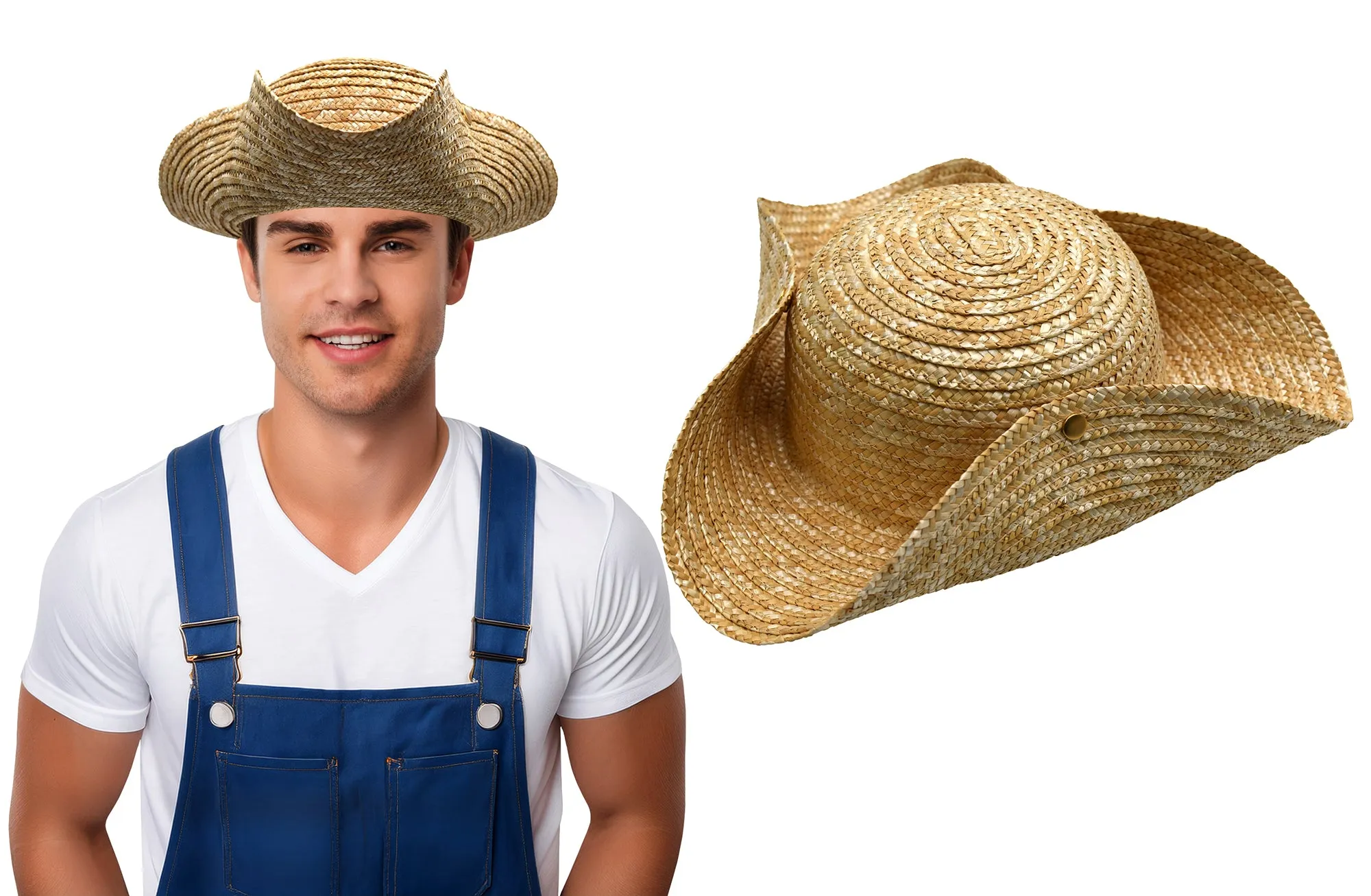 Nicky Bigs Novelties Adult Straw Colonial Tricorn Pirate Hat 3 Cornered Cocked Cap For Cosplay Halloween Costume Accessory